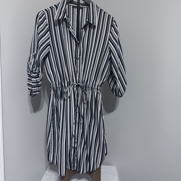 New Glory Dresses & Skirts - New Glory Women's Black  White Striped Long 3/4 Sleeve Blouse Dress Size Large